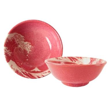 Imagem de Mino ware Par de cerâmica japonesa Ramen Noodle Donburi Bowl Mt.Fuji e Big Wave Red (conjunto de dois) feito no Japão AKD202 (2 peças de vermelho)