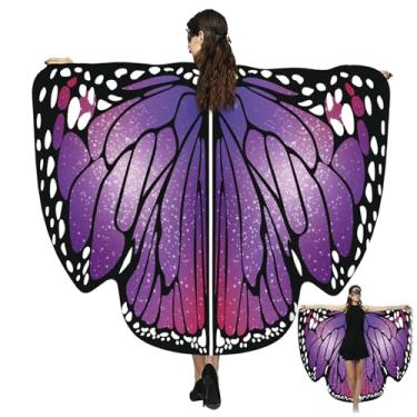 Imagem de Fantasia de borboleta para mulheres, estampa frente e verso, asas de borboleta, capa para adultos, fantasias de Halloween para mulheres, asas de fada, Dupla face roxa, Adults