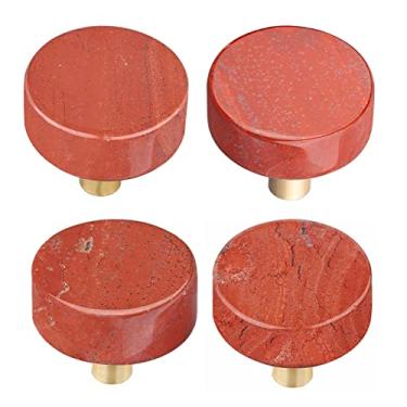 Imagem de moonsix 4 maçanetas de gaveta polidas de pedra de cristal circular para puxador de cozinha armário porta cômoda guarda-roupa armário, jaspe vermelho