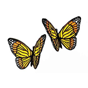 Imagem de Conjunto de 2 borboletas animais fofo flor borboleta amarelo patch 2,4/8x2 em MEGADEE mochila roupas jaqueta camiseta faça você mesmo bordado ferro no remendo costurado (Butterfly Fantasy 016)