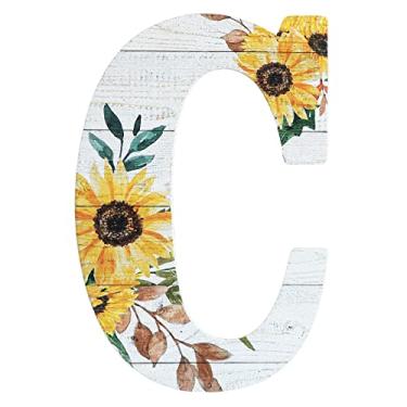Imagem de COLLECTIVE HOME - Letras de madeira de 30,5 cm para decoração de parede, placa de parede rústica, placas de alfabeto decorativas, número de casa, decorações para festa de inauguração de casa de aniversário de casamento, branco lavado, girassol (C)
