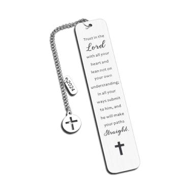 Imagem de Trust in The Lord with All Your Heart Provérbios 3 5-6 Marcador de livro gravado presentes de batismo para meninos meninas presentes religiosos cristãos inspiradores homens mulheres presentes de