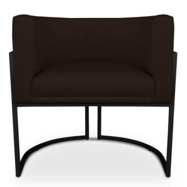 Imagem de Poltrona Decorativa Luna para Sala Veludo Marrom Base em aço Preto - P
