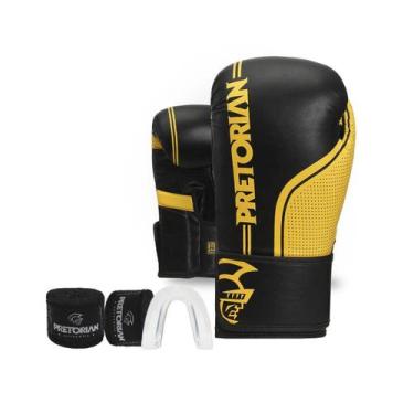 Imagem de Kit Luva De Boxe Muay Thai Fx1 Bandagem + Bucal - Pretorian, Amarelo, 