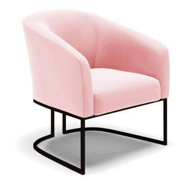 Imagem de Cadeira Sala De Jantar Base Industrial Preto Stella Suede D03 - D`rossi Cor Rosa Bebê