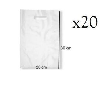 Imagem de Sacola Plástica 20x30 Branca Alça Boca de Palhaço- kit 20un - Lynx pro