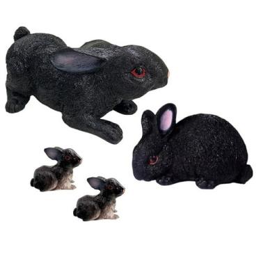 Imagem de Kit Familia Coelho Em Resina Decoração Enfeite de jardim Coelhos Black
