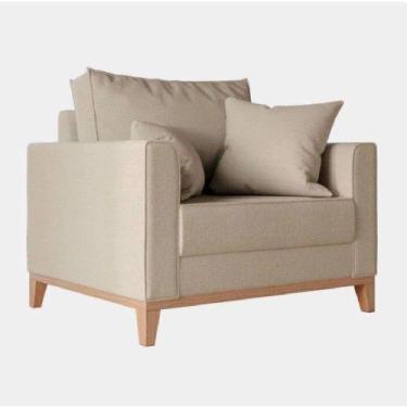 Imagem de Poltrona Beny Pés E Base Em Madeira Linho Bege - Fm - Fina Mobília