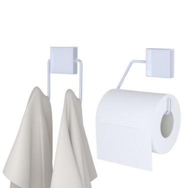 Imagem de Jogo Gancho Duplo e Porta Papel Higiênico Banheiro Aço Exclusive Branc