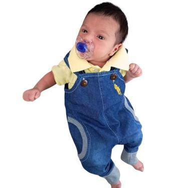 Imagem de Jardineira Macacão Jeans Longo Roupa Bebê Infantil Maternidade - Patru