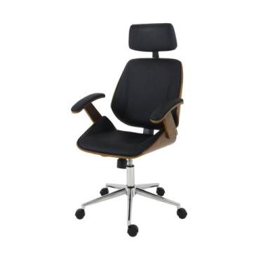 Imagem de Cadeira de Escritório Presidente Alta Ergonômica Luxo Madeira Com Braç