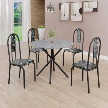 Imagem de Conjunto Sala de Jantar Mesa Redonda 75cm Tampo Granito Ocre 4 Cadeira