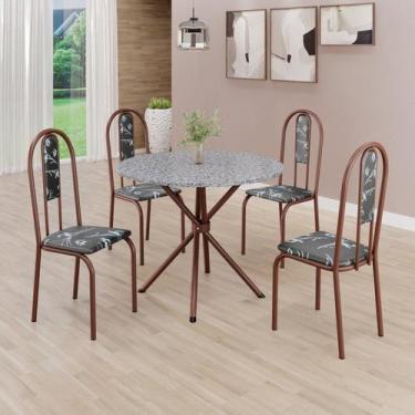 Imagem de Conjunto Sala de Jantar Mesa Redonda 75cm Tampo Granito Ocre 4 Cadeira