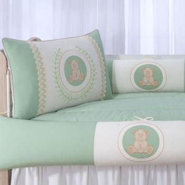 Imagem de Kit enxoval para berço 500 verde musgo bordado com babado de berço - M