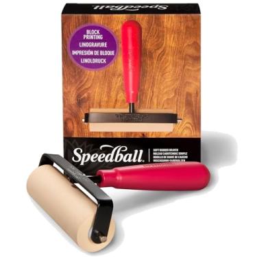 Imagem de Speedball Deluxe Soft Rubber Brayer - 40/42 Durometer Roller With Heavy Duty Steel Frame - 10cm