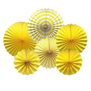 Imagem de Enfeite Decorativo Leque Liso - Amarelo - 06 Unidades - Art Lille - Ri