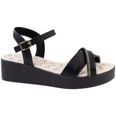 Imagem de Sandália Anabela Feminina Papete Ortopédica Plataforma Strass Confortá