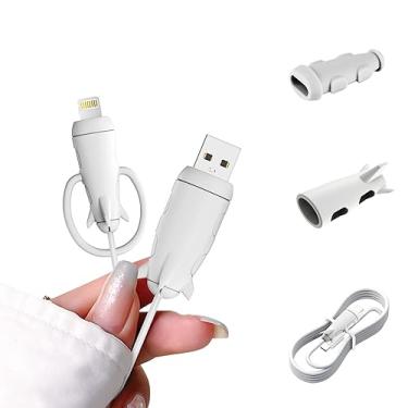 Imagem de CameCosy Capa protetora de cabo 2 em 1 compatível com iPhone Android USB tipo C, 2 peças de silicone fofo extensível carregador de cabo protetor de dados organizador de cabos de telefone - branco