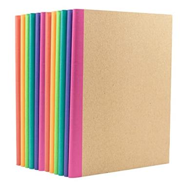 Imagem de PAPERAGE Pacote com 12 cadernos de composição, 120 páginas, capa kraft com lombadas arco-íris, papel pautado universitário, tamanho pequeno (20 x 14,6 cm) – para casa, escritório ou material escolar
