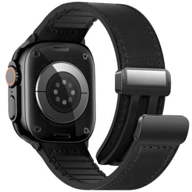 Imagem de WestEagle Pulseiras de couro magnéticas compatíveis com Apple Watch séries Ultra1/2/3 SE11/10/9/8/7/6/5/4/3/2/1 de 49 mm, 46 mm, 45 mm, 44 mm e 42 mm (S3/2/1)