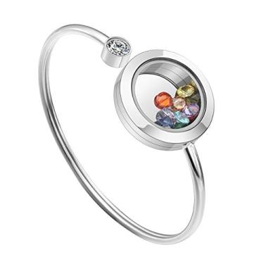 Imagem de Pulseira PiercingJ de aço inoxidável com pedra do signo de zircônia pingente flutuante de memória, bracelete com medalhão de vidro para mulheres que fazem joias faça você mesmo, 12 peças de pedras do mês Prata