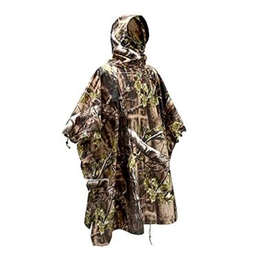 Imagem de Auscamotek Camuflagem Chuva Poncho Capuz Impermeável Camuflagem Capa de Chuva com Estampa Cegada para Caça Caminhadas Caminhadas Pesca, Woodland, one size fit all