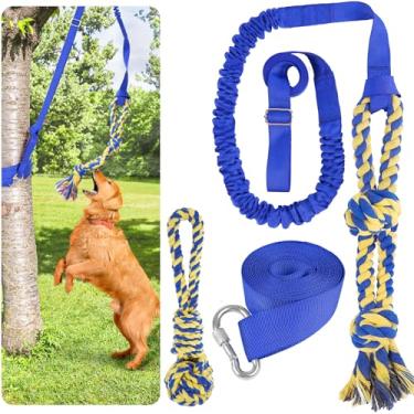 Imagem de XiaZ Brinquedo para cães Tug of War, brinquedo interativo para cães, corda elástica para pendurar com 2 brinquedos de corda de mastigar, atividades ao ar livre, mastigadores agressivos, melhores