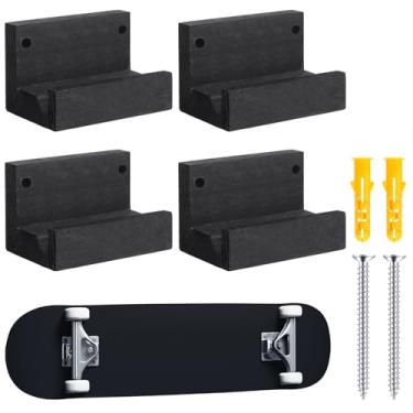Imagem de Briwooody 4 peças de madeira montado na parede rack de skate horizontal armazenamento de skate longboard deck display cabide cruiser suporte de prancha de surf skate prateleira de skate para loja de