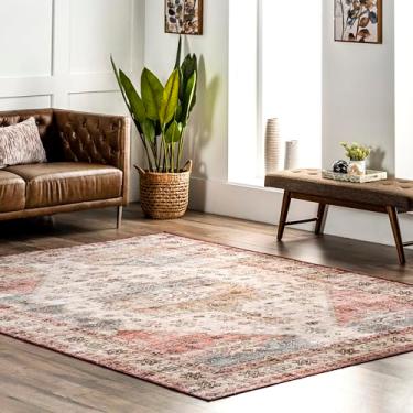 Imagem de nuLOOM Emani Tapete de medalhão lavável à máquina, 1,2 m x 1,8 m, multi