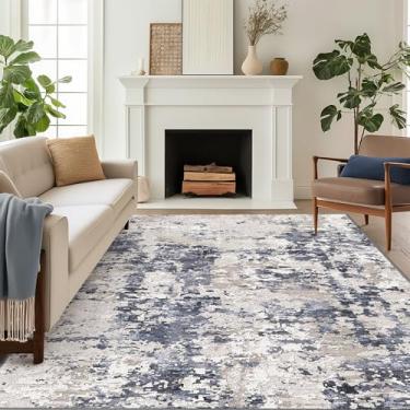 Imagem de BEIMO Tapete lavável à máquina, 20 x 25 cm, para sala de estar, quarto, grande, azul ardósia, abstrato, tapetes macios, tapete de piso de pilha baixa com suporte de borracha antiderrapante