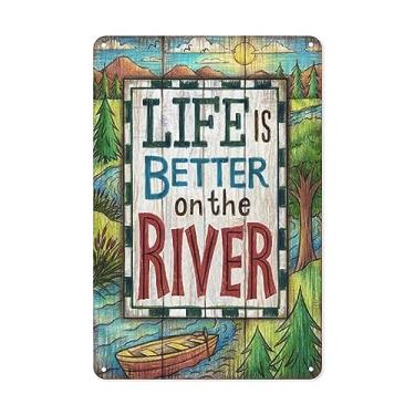 Imagem de Haocean Placa de lata retrô Life is Better on The River, bar, pub, decoração de casa, decoração de parede, decoração de casa, 20 x 30 cm