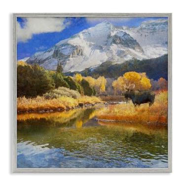 Imagem de Stupell Industries Arte de parede giclée emoldurada Moose on Dolores River por Chris Vest, moldura cinza, 61 x 61 cm