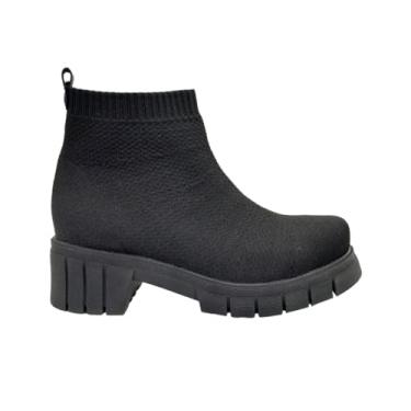 Imagem de QR Shoes, Bota Feminina Meia Tricot Knit Preta Cano Curto Tratorada Cor:Preto;Tamanho:37