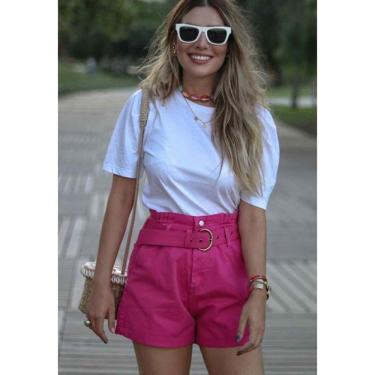 Imagem de Short Alcance jeans com pregas cós e cinto encapado Pink
