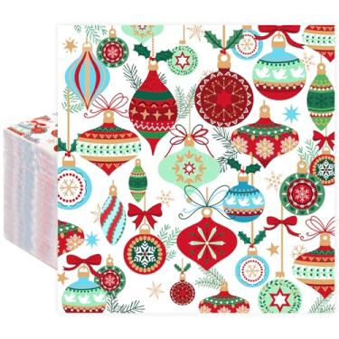 Imagem de Quera Pacote com 50 guardanapos de coquetel de Natal descartáveis vintage bola de pinho guardanapos de papel de jantar de inverno guardanapo de mão para suprimentos de festa de Natal, inverno, férias,