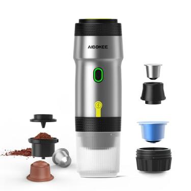 Imagem de AIBOKEE Máquina de café expresso portátil, cafeteira portátil 3 em 1, mini máquina de café expresso de 20 bar, cafeteira de viagem com autoaquecimento compatível com cápsulas NS, DG e café moído, para
