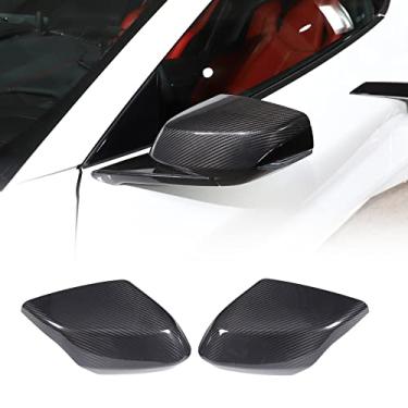 Imagem de Capa de espelho retrovisor de porta de fibra de carbono real compatível com Chevrolet Corvette C8 2020-2023, capa para espelho retrovisor externo de porta, tampa protetora para espelho retrovisor de porta automática, 2 peças