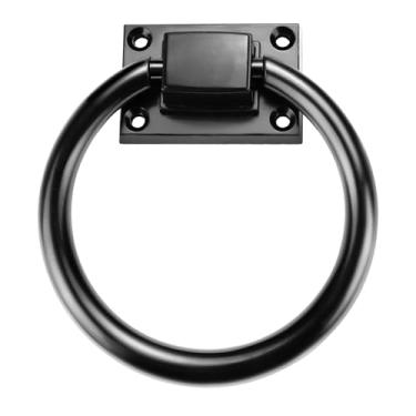 Imagem de Yitexin Puxador de porta de anel redondo preto de 9,7 cm com 4 parafusos, puxadores deslizantes de porta de celeiro de liga de zinco, maçaneta de portão de garagem ao ar livre para galpões de madeira
