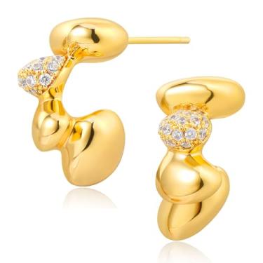 Imagem de BENEIGE Brincos de ouro delicados para mulheres banhados a ouro 14 K argola pendurada cobra olho turco borboleta cruz coração orelha brincos hipoalergênico minimalista joia presente para mulheres, Latão, Zircônia cúbica