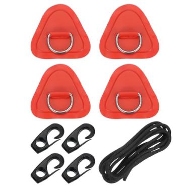 Imagem de PATIKIL Patch de anel D, 4 peças de bloco de remendo de PVC triangular de 8,88 cm, anel em D de aço inoxidável com cordões elásticos de 2,5 m e ganchos para prancha de remo de barco inflável, prancha
