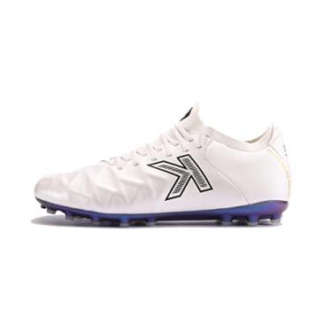 Imagem de KELME Chuteiras de futebol de couro de bezerro masculinas e femininas - Sapatos de futebol unissex para ambientes externos/internos tamanhos adultos - Grama artificial AG, Branco, 41