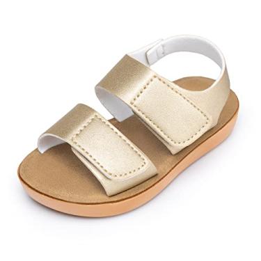 Imagem de Trary Sandálias infantis para bebês meninas e meninos, sandálias fofas para crianças, leves, bico aberto, férias na praia, Ouro brilhante, 9 Toddler