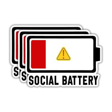 Imagem de (3 peças) Adesivo de bateria social baixa para copo engraçado sarcástico frase motivacional citação ansiedade social decalque de vinil para Kindle Laptop garrafa de água telefone capacete duro - 3x2,1