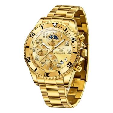Imagem de Relógio OLEVS Gold para homens Moon Phase em aço inoxidável 43 mm