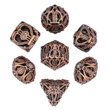 Imagem de Cusdie 7-Die Metal Dice Set - Hollow Design with Bells - Crisp Sounding Gaming Dice in Tin Box - Perfect for Tabletop RPGs & Board Games(Ancient Copper)