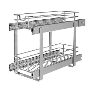 Imagem de JOWBOOW Prateleiras de armário individuais de 2 camadas (23 cm L x 56 cm D), prateleiras deslizantes para armário estreito para armário de cozinha
