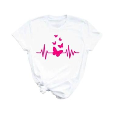 Imagem de Camiseta Feminina com Estampa de Borboleta - Manga Curta e Gola Redond