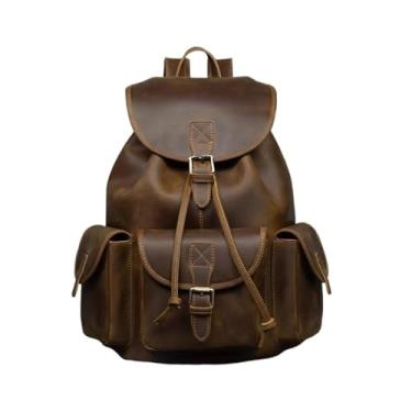 Imagem de Mochila de couro artesanal vintage para homens mochila de couro de grande capacidade mochila de viagem masculina