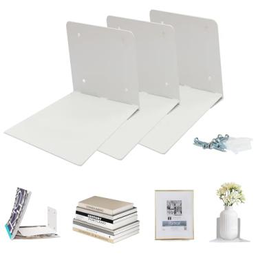 Imagem de STORAGE MANIAC Prateleiras flutuantes para livros montadas na parede invisíveis flutuantes estantes de livros ocultas de aço resistente para quarto, sala de estar, escritório, branco, pacote com 3,