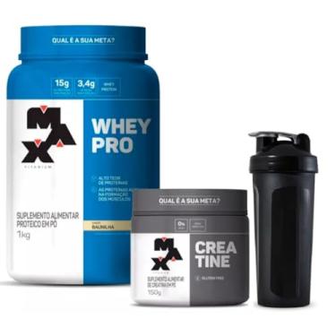 Imagem de Combo Whey Pro Concentrado 1kg Sabor Baunilha + Creatina 150g + Coqueteleira - Max Titanium